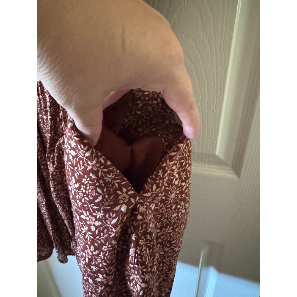 Madewell Floral Smocked Mini Dress Women Small Brown Flutter Sleeve Pockets - Picture 7 of 9